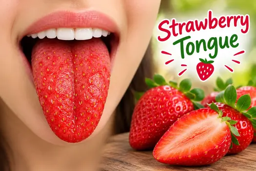 Strawberry tongue with a bright red, bumpy appearance