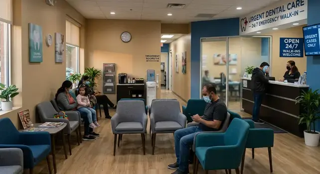 A friendly dentist treating a patient at a walk-in emergency dentist near me for same-day pain relief.