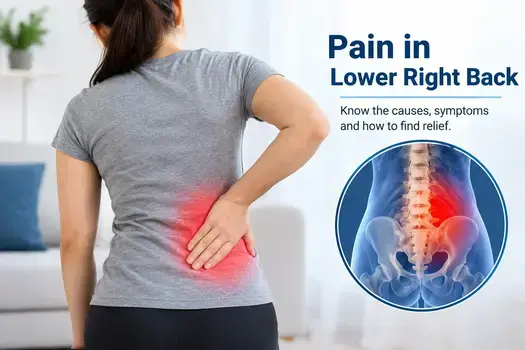 Pain in lower right back with the painful area highlighted in red.