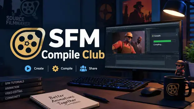 SFM Compile Club featuring Source Filmmaker animation tools and a creative workstation. Copy alt text